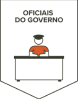 Brasão com a ilustração de um oficial fardado sentado atrás de uma mesa, com o texto "Oficiais do governo" na parte superior.